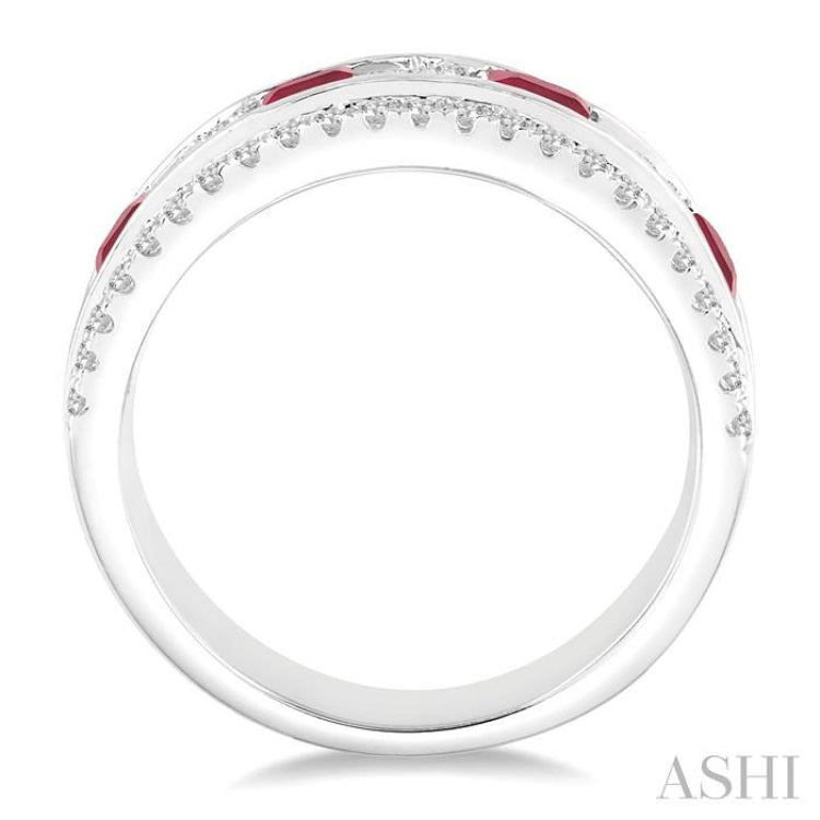 3x3 MM Princess Cut Ruby and 3/8 Ctw Round Cut Diamond Precious Ring in 14K White Gold 3x3 MM Princess Cut Ruby and 3/8 Ctw Round Cut Diamond Precious Ring in 14K White Gold