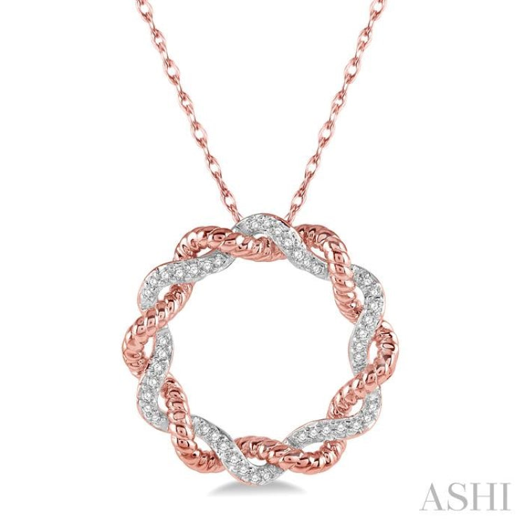 1/6 Ctw Entwined Round Cut Diamond Two Tone Fashion Pendant With Chain in 10K Rose Gold 1/6 Ctw Entwined Round Cut Diamond Two Tone Fashion Pendant With Chain in 10K Rose Gold
