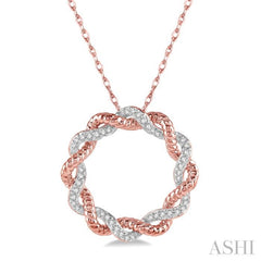 1/6 Ctw Entwined Round Cut Diamond Two Tone Fashion Pendant With Chain in 10K Rose Gold 1/6 Ctw Entwined Round Cut Diamond Two Tone Fashion Pendant With Chain in 10K Rose Gold