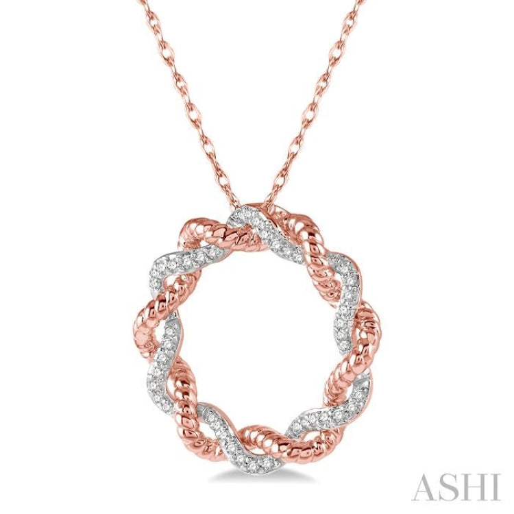 1/6 Ctw Entwined Round Cut Diamond Two Tone Fashion Pendant With Chain in 10K Rose Gold 1/6 Ctw Entwined Round Cut Diamond Two Tone Fashion Pendant With Chain in 10K Rose Gold