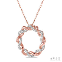 1/6 Ctw Entwined Round Cut Diamond Two Tone Fashion Pendant With Chain in 10K Rose Gold 1/6 Ctw Entwined Round Cut Diamond Two Tone Fashion Pendant With Chain in 10K Rose Gold