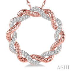 1/6 Ctw Entwined Round Cut Diamond Two Tone Fashion Pendant With Chain in 10K Rose Gold 1/6 Ctw Entwined Round Cut Diamond Two Tone Fashion Pendant With Chain in 10K Rose Gold
