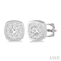 3/4 Ctw Cushion Shape Round Cut Diamond Lovebright Bezel Stud Earring in 14K White Gold 3/4 Ctw Cushion Shape Round Cut Diamond Lovebright Bezel Stud Earring in 14K White Gold
