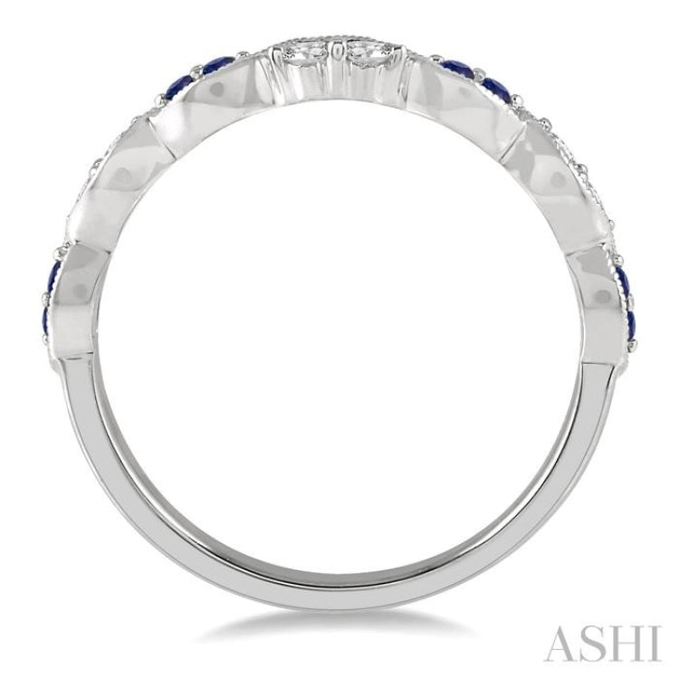 1.35 MM Round Cut Sapphire and 1/5 Ctw Round Cut Diamond Precious Half Eternity Wedding Band in 14K White Gold 1.35 MM Round Cut Sapphire and 1/5 Ctw Round Cut Diamond Precious Half Eternity Wedding Band in 14K White Gold