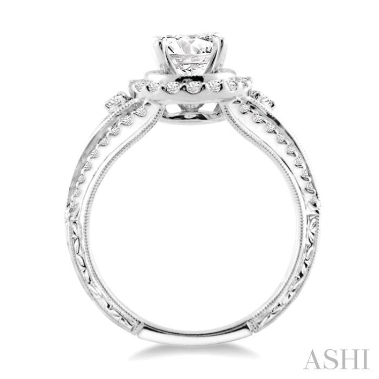 1 Ctw Diamond Engagement Ring with 1/2 Ct Round Cut Center Stone in 14K White Gold 1 Ctw Diamond Engagement Ring with 1/2 Ct Round Cut Center Stone in 14K White Gold