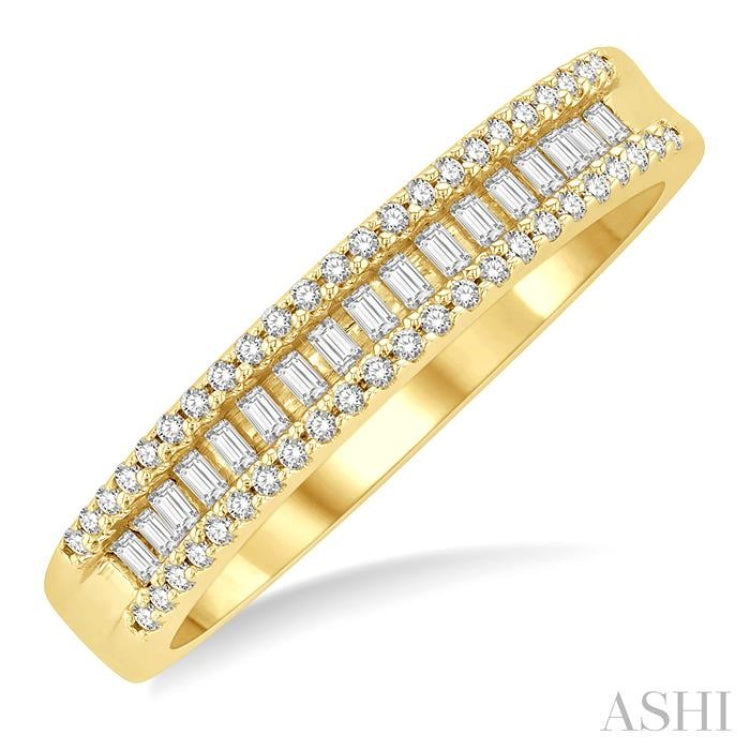 1/3 Ctw Baguette and Round Cut Diamond Stackable Fashion Band in 14K Yellow Gold 1/3 Ctw Baguette and Round Cut Diamond Stackable Fashion Band in 14K Yellow Gold
