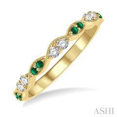 1.35 MM Round Cut Emerald and 1/5 Ctw Round Cut Diamond Precious Half Eternity Wedding Band in 14K Yellow Gold 1.35 MM Round Cut Emerald and 1/5 Ctw Round Cut Diamond Precious Half Eternity Wedding Band in 14K Yellow Gold