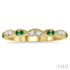 1.35 MM Round Cut Emerald and 1/5 Ctw Round Cut Diamond Precious Half Eternity Wedding Band in 14K Yellow Gold 1.35 MM Round Cut Emerald and 1/5 Ctw Round Cut Diamond Precious Half Eternity Wedding Band in 14K Yellow Gold