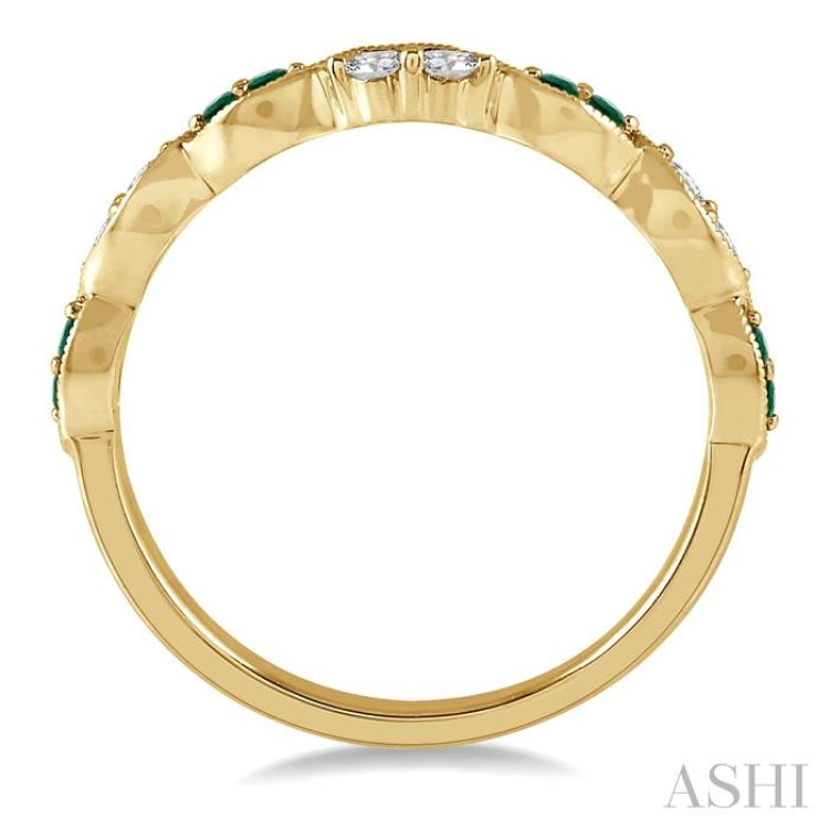 1.35 MM Round Cut Emerald and 1/5 Ctw Round Cut Diamond Precious Half Eternity Wedding Band in 14K Yellow Gold 1.35 MM Round Cut Emerald and 1/5 Ctw Round Cut Diamond Precious Half Eternity Wedding Band in 14K Yellow Gold