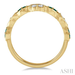 1.35 MM Round Cut Emerald and 1/5 Ctw Round Cut Diamond Precious Half Eternity Wedding Band in 14K Yellow Gold 1.35 MM Round Cut Emerald and 1/5 Ctw Round Cut Diamond Precious Half Eternity Wedding Band in 14K Yellow Gold