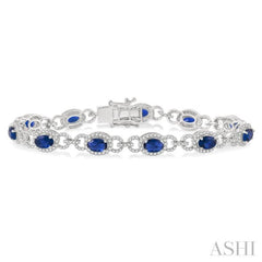 6x4 MM Oval Cut Sapphire and 1 3/4 Ctw Round Cut Diamond Precious Bracelet in 14K White Gold 6x4 MM Oval Cut Sapphire and 1 3/4 Ctw Round Cut Diamond Precious Bracelet in 14K White Gold
