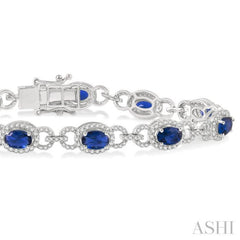6x4 MM Oval Cut Sapphire and 1 3/4 Ctw Round Cut Diamond Precious Bracelet in 14K White Gold 6x4 MM Oval Cut Sapphire and 1 3/4 Ctw Round Cut Diamond Precious Bracelet in 14K White Gold