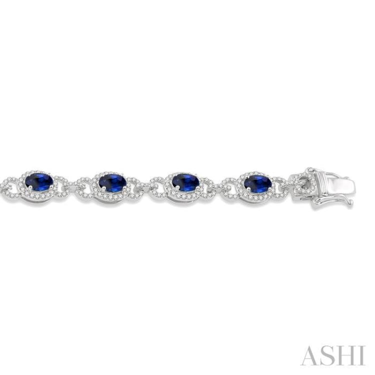 6x4 MM Oval Cut Sapphire and 1 3/4 Ctw Round Cut Diamond Precious Bracelet in 14K White Gold 6x4 MM Oval Cut Sapphire and 1 3/4 Ctw Round Cut Diamond Precious Bracelet in 14K White Gold