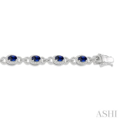 6x4 MM Oval Cut Sapphire and 1 3/4 Ctw Round Cut Diamond Precious Bracelet in 14K White Gold 6x4 MM Oval Cut Sapphire and 1 3/4 Ctw Round Cut Diamond Precious Bracelet in 14K White Gold