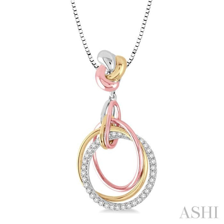 1/4 Ctw Round Cut Diamond Pendant in 14K Tri Color Gold with Chain 1/4 Ctw Round Cut Diamond Pendant in 14K Tri Color Gold with Chain