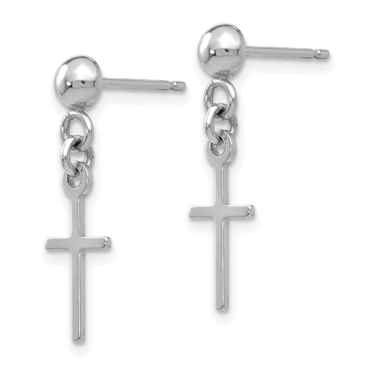 14k White Gold Polished Cross Dangle Post Earrings 14k White Gold Polished Cross Dangle Post Earrings