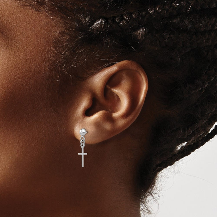 14k White Gold Polished Cross Dangle Post Earrings 14k White Gold Polished Cross Dangle Post Earrings