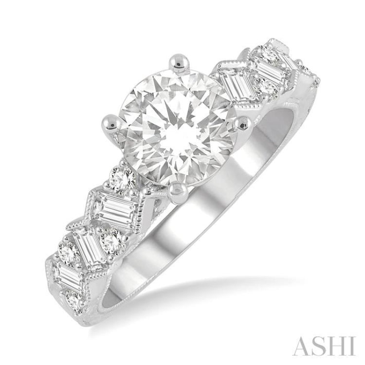 1/2 Ctw Zigzag Shank Baguette and Round Cut Diamond Semi-Mount Engagement Ring in 14K White Gold 1/2 Ctw Zigzag Shank Baguette and Round Cut Diamond Semi-Mount Engagement Ring in 14K White Gold