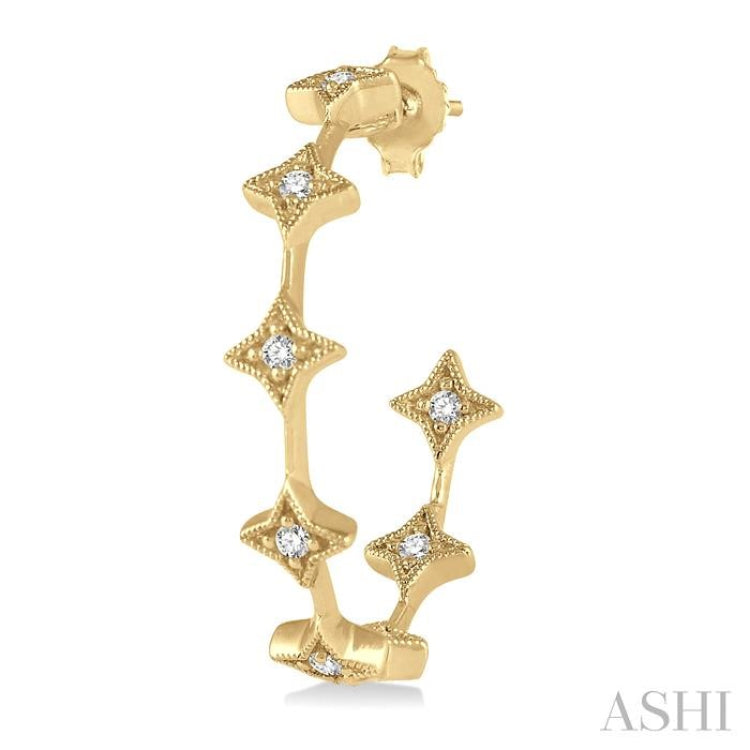 1/5 Ctw Star Shape Accent Round Cut Diamond Hoop Earrings in 14K Yellow Gold 1/5 Ctw Star Shape Accent Round Cut Diamond Hoop Earrings in 14K Yellow Gold