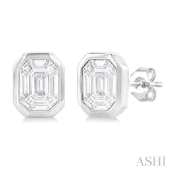 3/8 Ctw Emerald Pie Cut Diamond Fashion Stud Earring in 14K White Gold 3/8 Ctw Emerald Pie Cut Diamond Fashion Stud Earring in 14K White Gold