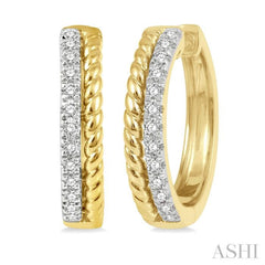 1/4 Ctw Rope Bead & Round Cut Diamond Hoop Earrings in 14K Yellow Gold 1/4 Ctw Rope Bead & Round Cut Diamond Hoop Earrings in 14K Yellow Gold