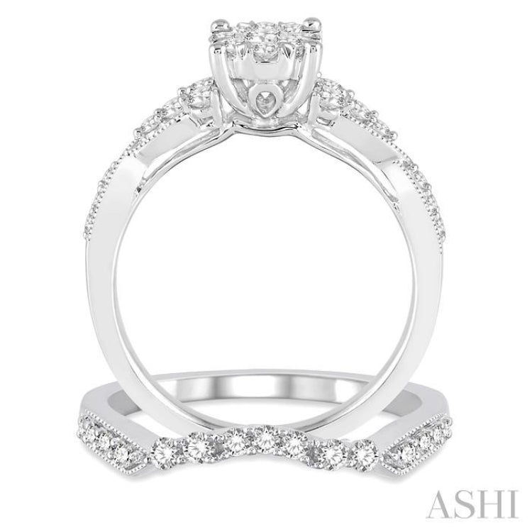 3/4 Ctw Round Cut Diamond Lovebright Wedding Set with 1/2 Ctw Engagement Ring and 1/5 Ctw Wedding Band in 14K White Gold 3/4 Ctw Round Cut Diamond Lovebright Wedding Set with 1/2 Ctw Engagement Ring and 1/5 Ctw Wedding Band in 14K White Gold