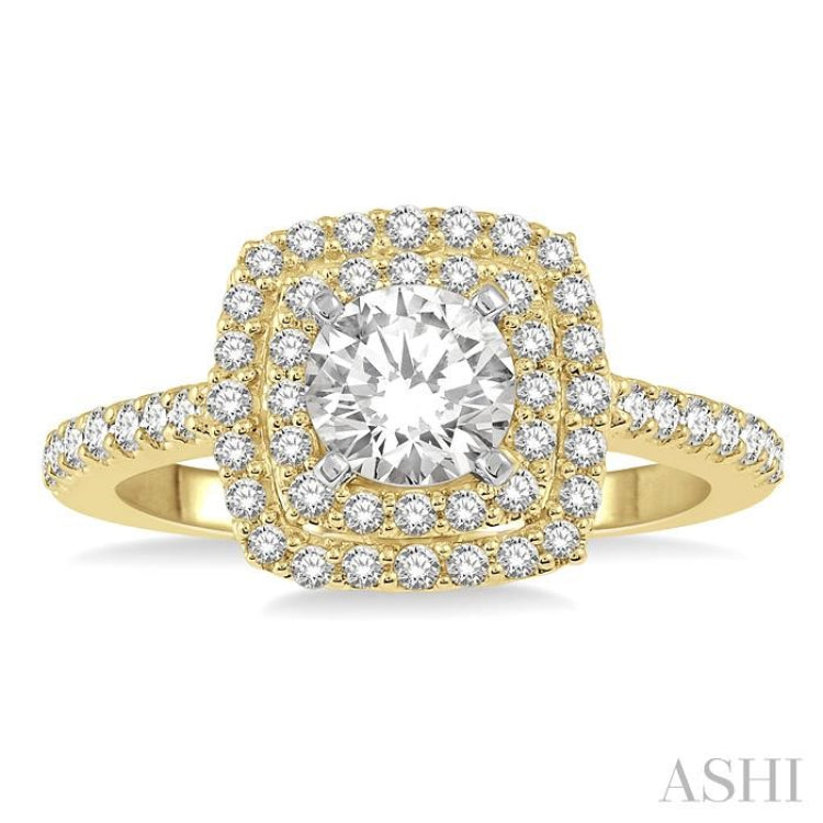 5/8 Ctw Square Shape Semi-Mount Round Cut Diamond Engagement Ring in 14K Yellow and White Gold 5/8 Ctw Square Shape Semi-Mount Round Cut Diamond Engagement Ring in 14K Yellow and White Gold