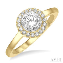 1/3 Ctw Diamond Halo Engagement Ring With 1/4 Ct Round Cut Center Stone in 14K Yellow and White Gold 1/3 Ctw Diamond Halo Engagement Ring With 1/4 Ct Round Cut Center Stone in 14K Yellow and White Gold