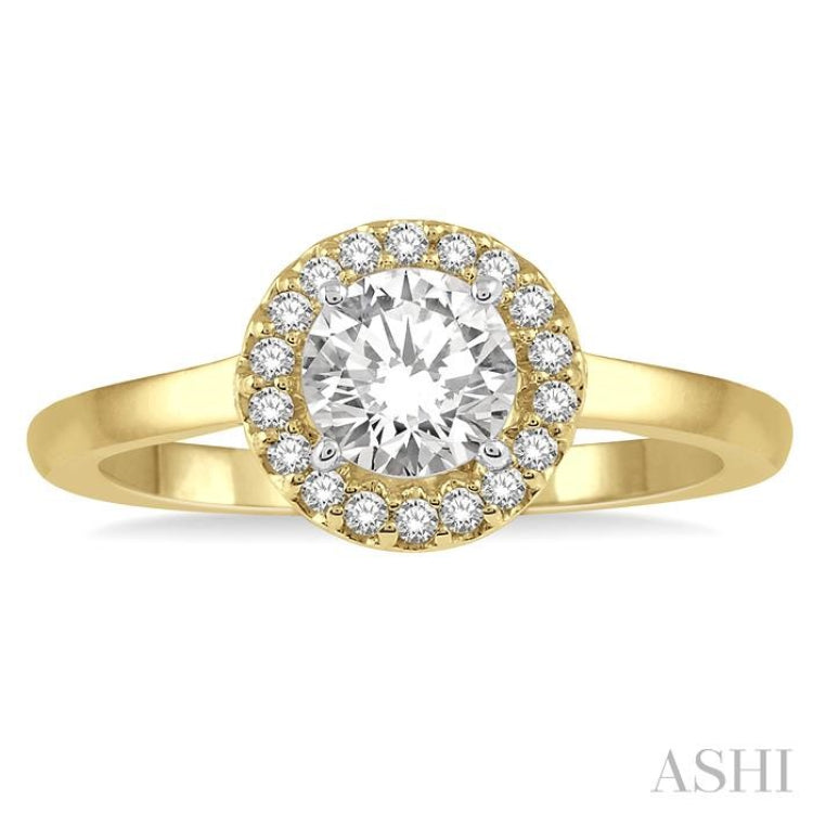 1/3 Ctw Diamond Halo Engagement Ring With 1/4 Ct Round Cut Center Stone in 14K Yellow and White Gold 1/3 Ctw Diamond Halo Engagement Ring With 1/4 Ct Round Cut Center Stone in 14K Yellow and White Gold