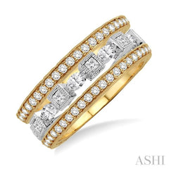 3/4 Ctw Round Cut Diamond Triple Band Set in 14K Yellow and White Gold 3/4 Ctw Round Cut Diamond Triple Band Set in 14K Yellow and White Gold