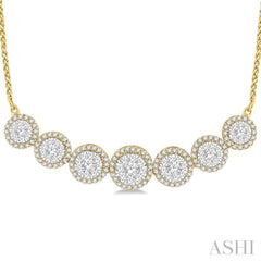 1 1/5 Ctw Circular Mount Lovebright Round Cut Diamond Necklace in 14K Yellow & White Gold 1 1/5 Ctw Circular Mount Lovebright Round Cut Diamond Necklace in 14K Yellow & White Gold