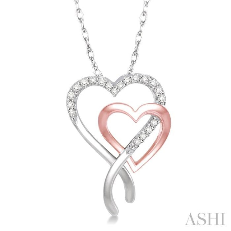 1/6 Ctw Interlocked Two Tone Double Heart Round Cut Diamond Pendant With Link Chain in 10K White and Rose Gold 1/6 Ctw Interlocked Two Tone Double Heart Round Cut Diamond Pendant With Link Chain in 10K White and Rose Gold