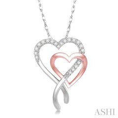 1/6 Ctw Interlocked Two Tone Double Heart Round Cut Diamond Pendant With Link Chain in 10K White and Rose Gold 1/6 Ctw Interlocked Two Tone Double Heart Round Cut Diamond Pendant With Link Chain in 10K White and Rose Gold