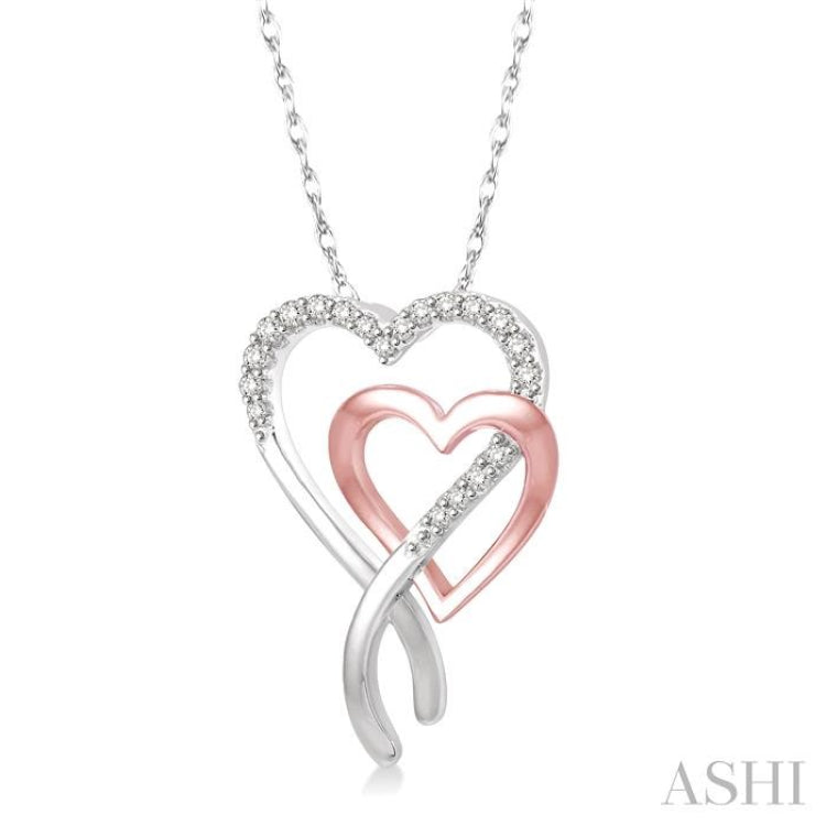 1/6 Ctw Interlocked Two Tone Double Heart Round Cut Diamond Pendant With Link Chain in 10K White and Rose Gold 1/6 Ctw Interlocked Two Tone Double Heart Round Cut Diamond Pendant With Link Chain in 10K White and Rose Gold