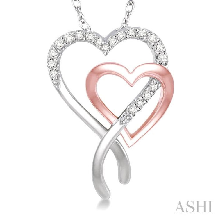 1/6 Ctw Interlocked Two Tone Double Heart Round Cut Diamond Pendant With Link Chain in 10K White and Rose Gold 1/6 Ctw Interlocked Two Tone Double Heart Round Cut Diamond Pendant With Link Chain in 10K White and Rose Gold