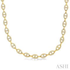 1 1/2 Ctw Mariner Link Round Cut Diamond Necklace in 14K Yellow Gold 1 1/2 Ctw Mariner Link Round Cut Diamond Necklace in 14K Yellow Gold