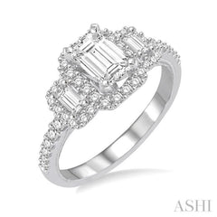 5/8 Ctw Diamond Ladies Engagement Ring with 1/4 Ct Emerald Cut Center Stone in 14K White Gold 5/8 Ctw Diamond Ladies Engagement Ring with 1/4 Ct Emerald Cut Center Stone in 14K White Gold