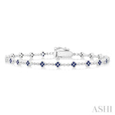 1 MM Round Cut Sapphire Clover and Bead Ball Link Precious Tennis Bracelet in 14K White Gold