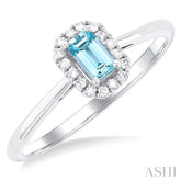 5x3 MM Octagonal Shape Aquamarine and 1/20 Ctw Single Cut Diamond Halo Semi-Precious Ring in 10K White Gold