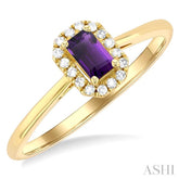 5x3 MM Octagonal Shape Amethyst and 1/20 Ctw Single Cut Diamond Halo Semi-Precious Ring in 14K Yellow Gold
