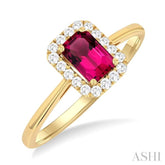 6x4 MM Octagonal Shape Pink Tourmaline and 1/6 Ctw Round Cut Diamond Halo Semi-Precious Ring in 14K Yellow Gold