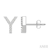 1/10 Ctw Initial 'Y' Single Cut Diamond Earrings in 10K White Gold