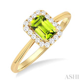 6x4 MM Octagonal Shape Peridot and 1/6 Ctw Round Cut Diamond Halo Semi-Precious Ring in 14K Yellow Gold