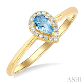 5x3 MM Pear Shape Aquamarine and 1/20 Ctw Single Cut Diamond Halo Semi-Precious Ring in 10K Yellow Gold