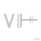 1/10 Ctw Initial 'V' Single Cut Diamond Earrings in 10K White Gold