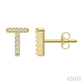 1/10 Ctw Initial 'T' Single Cut Diamond Earrings in 10K Yellow Gold