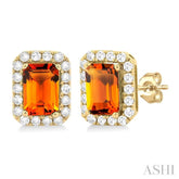6x4 MM Octagonal Shape Citrine and 1/4 Ctw Round Cut Diamond Halo Semi-Precious Stud Earrings in 14K Yellow Gold
