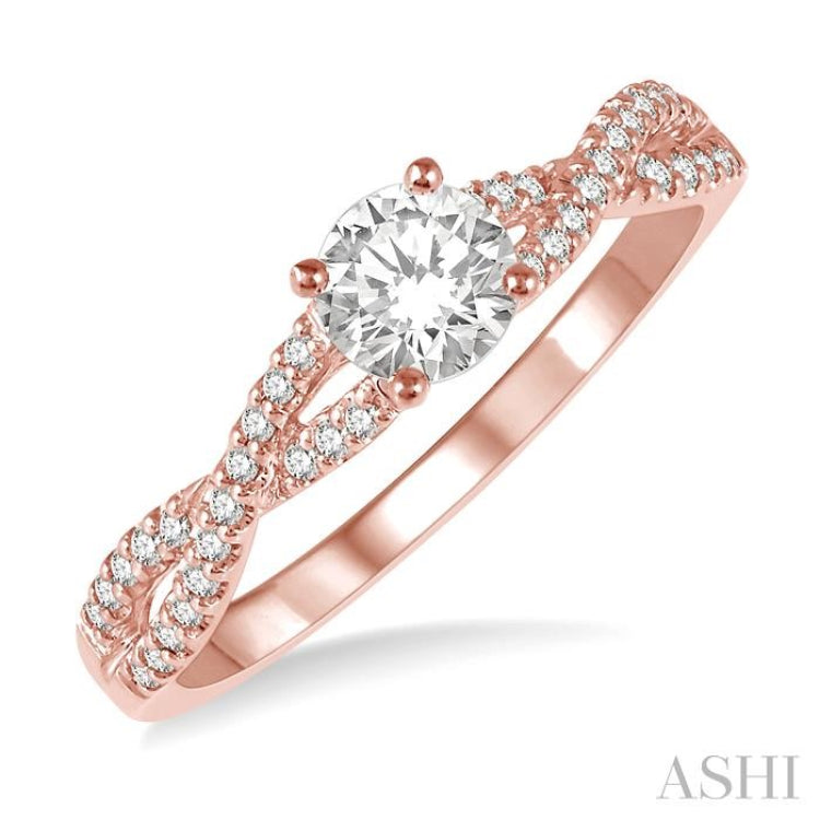 3/8 Ctw Diamond Engagement Ring with 1/4 Ct Round Cut Center Stone in 14K Rose Gold 3/8 Ctw Diamond Engagement Ring with 1/4 Ct Round Cut Center Stone in 14K Rose Gold