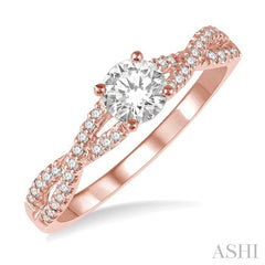 3/8 Ctw Diamond Engagement Ring with 1/4 Ct Round Cut Center Stone in 14K Rose Gold 3/8 Ctw Diamond Engagement Ring with 1/4 Ct Round Cut Center Stone in 14K Rose Gold