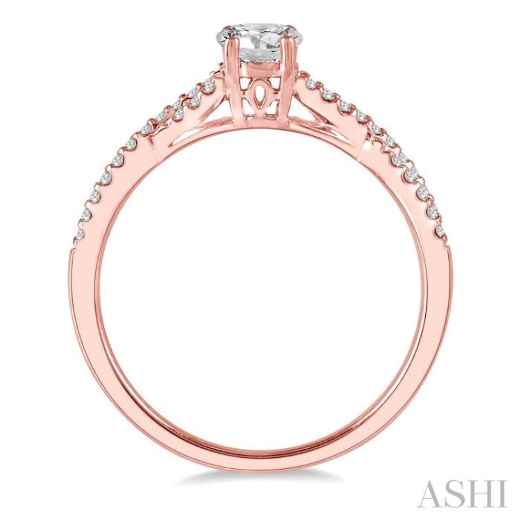 3/8 Ctw Diamond Engagement Ring with 1/4 Ct Round Cut Center Stone in 14K Rose Gold 3/8 Ctw Diamond Engagement Ring with 1/4 Ct Round Cut Center Stone in 14K Rose Gold